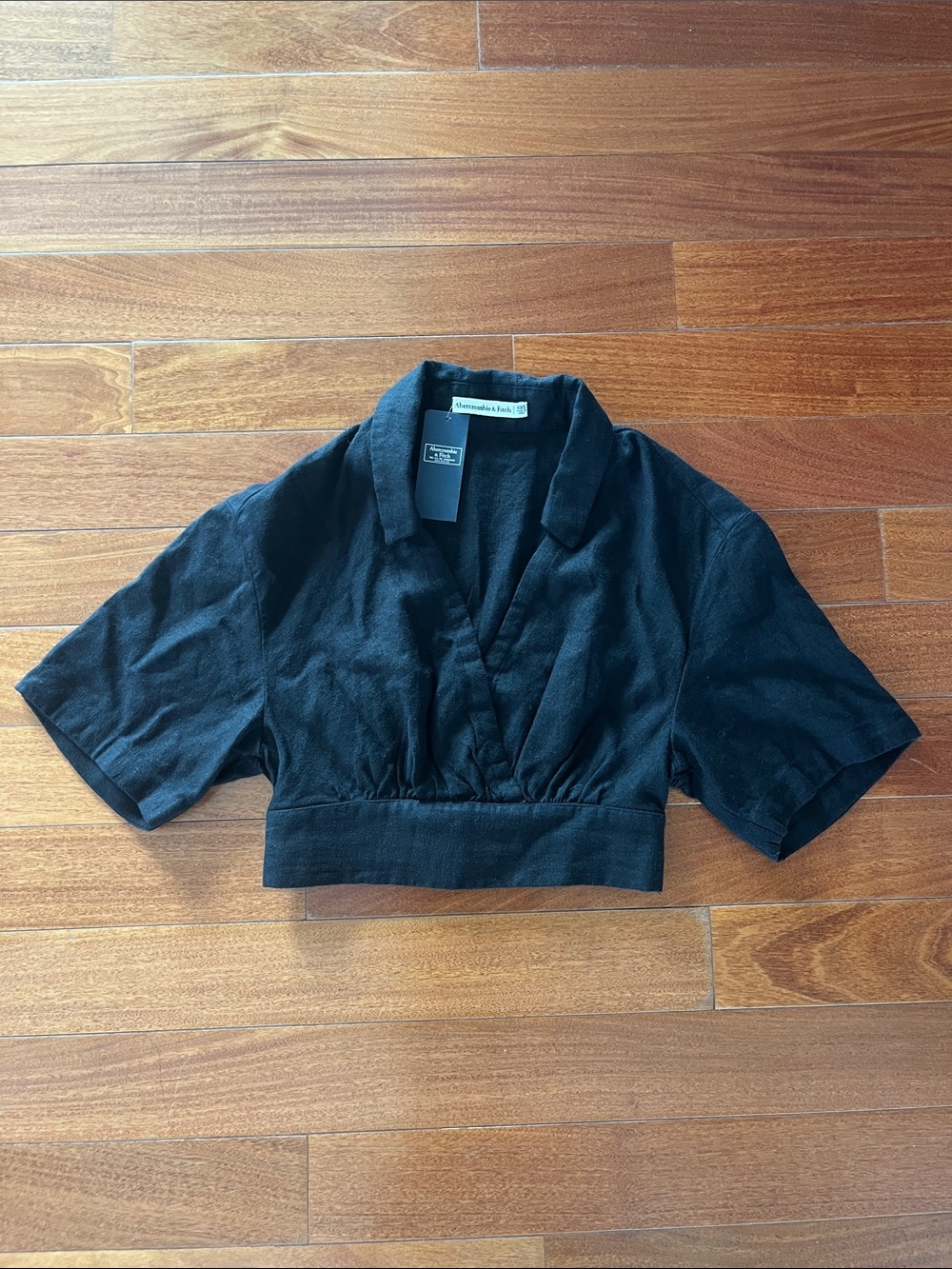 Abercrombie & Fitch Linen Black Cropped Wrap Blouse XXS